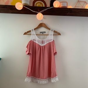 Absolutely Famous lace cold shoulder peasant top